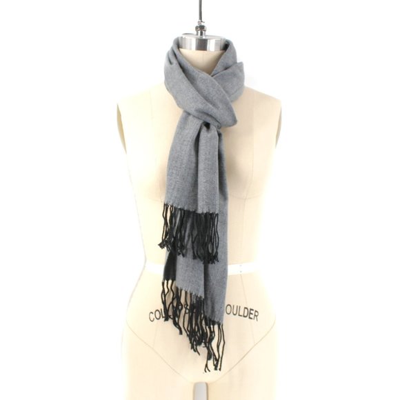 Scottish Cashmere Other - 100% Scottish Cashmere Scarf Mottled Twill Stripe Gray Fringe Muffler Unisex NEW